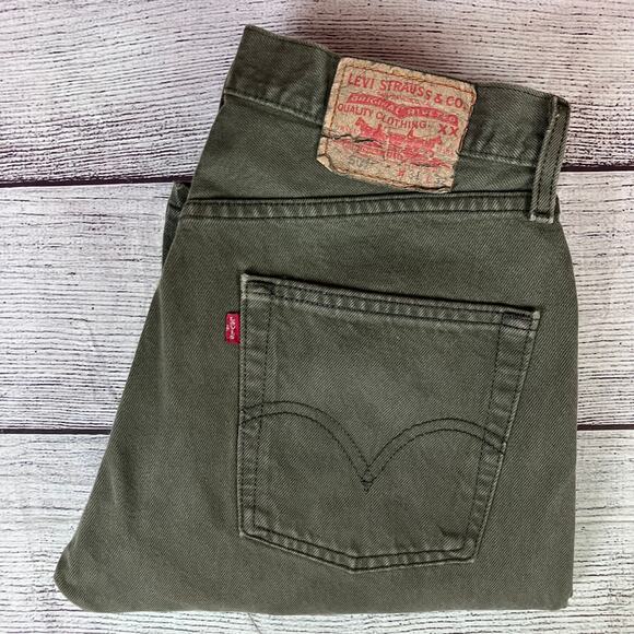 Vintage 1990s Levi's 501 Dark Green Button Fly Denim Jeans - Picture 1 of 11